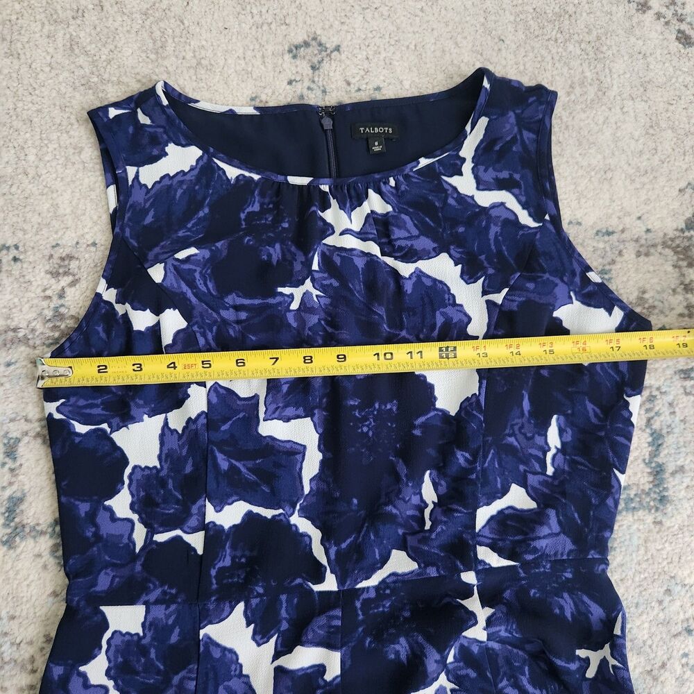 Talbots Womens Size 8 Midi Dress Blue Floral Zip Back Lined Ruffle Hem Casual - Picture 9 of 13